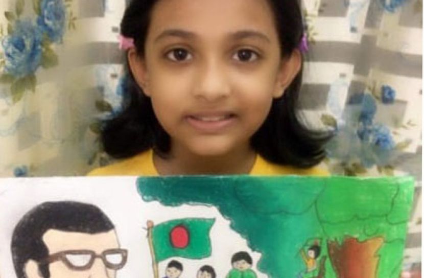 বঙ্গবন্ধুর ছবি এঁকে পুরষ্কার পেয়ে খুশি বর্ষা