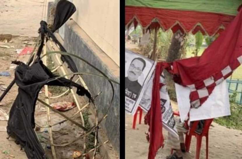 বোয়ালমারীতে নির্বাচনি ক্যাম্প ও নৌকা প্রতীক পোড়ালো দুর্বৃত্তরা 