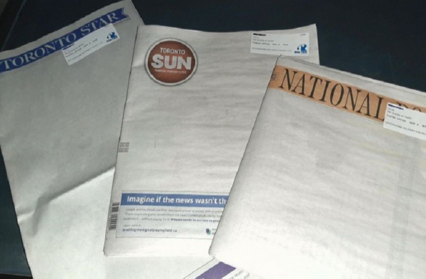 সংবাদপত্র সাদা রেখে গুগল এবং ফেসবুকের বিরুদ্ধে প্রতিবাদ