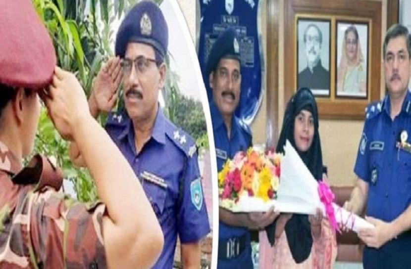 স্যালুট দেয়া বাবা-মেয়েকে সংবর্ধনা