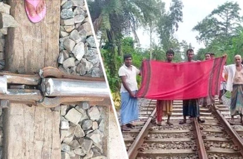ভাঙ্গা রেললাইনের বার্তা দিলো গামছা ওড়িয়ে