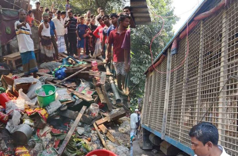 নিয়ন্ত্রণ হারিয়ে দোকানের ওপর উঠে গেল কাভার্ডভ্যান, নিহত ১