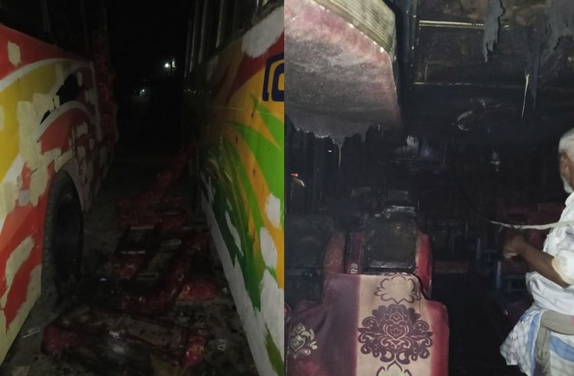 নোয়াখালীতে টার্মিনালে থাকা বাসে আগুন
